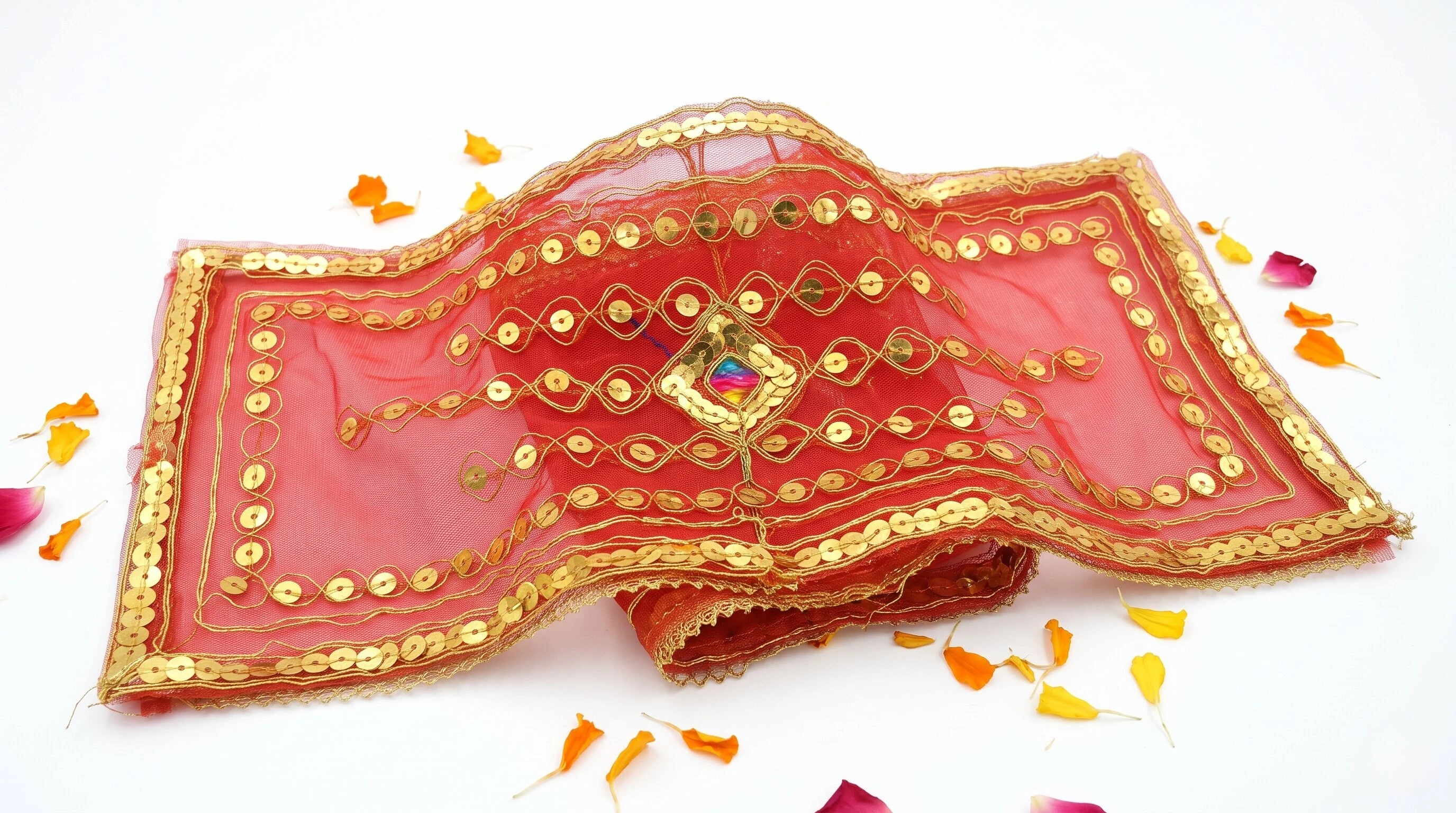 Mangal Arpan Devi Maa Dupatta - Red Net - 17 x 7 cm - Pack of 2