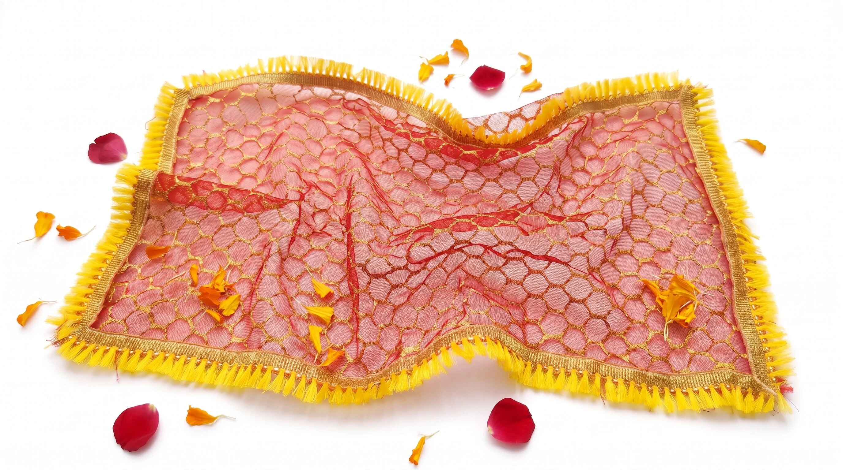 Hanumanta Mata Rani Ki Chunri (18 x 9 cm) &ndash; Red Brocade Devi Maa Dupatta with Golden Zari Jaal for Diwali Laxmi Puja & Mandir Idols - Pack of 2