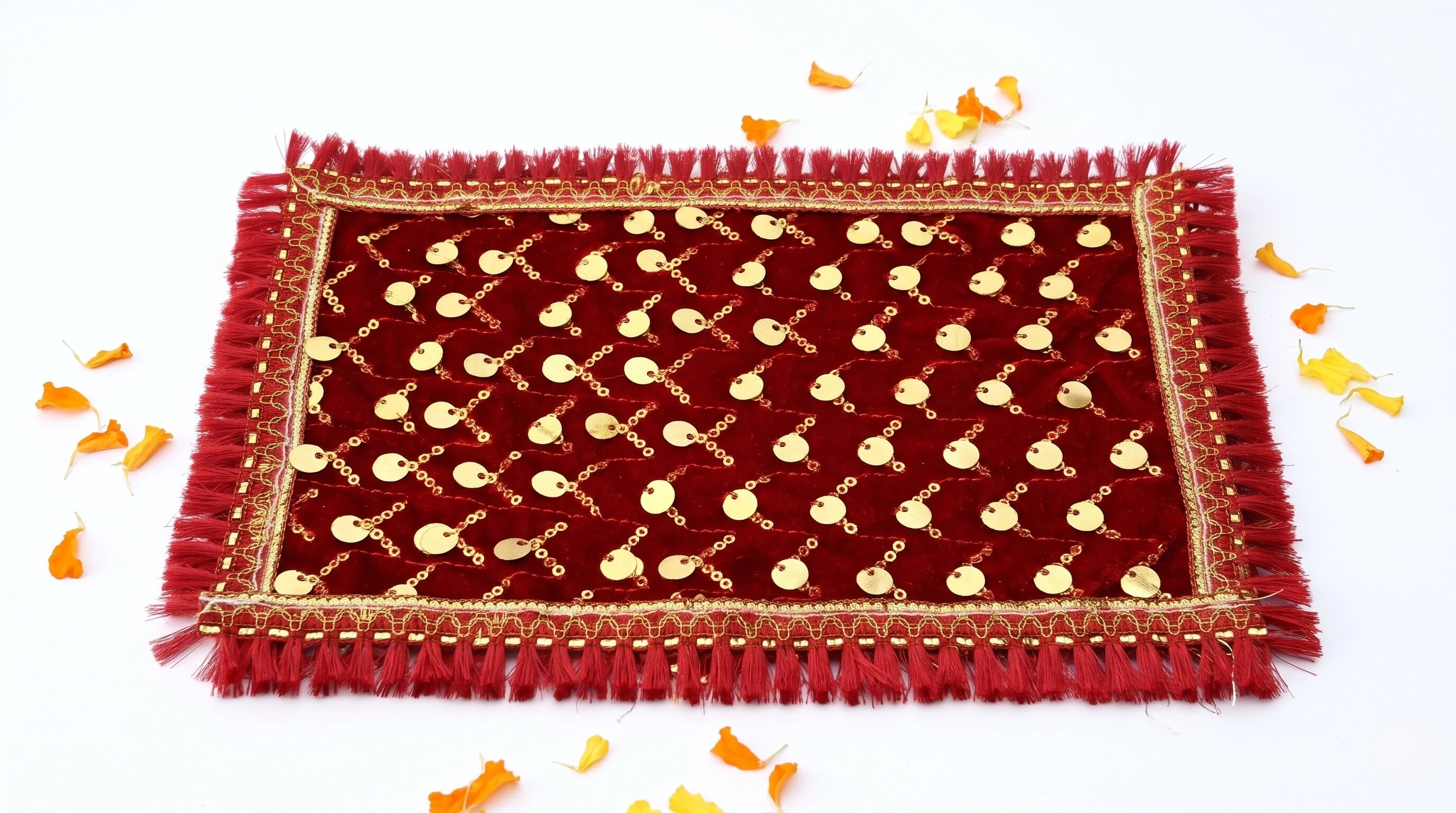 Hanumanta Red Velvet Puja Aasan Cloth for Mandir Chowki (10 &times; 6) - pack of 2