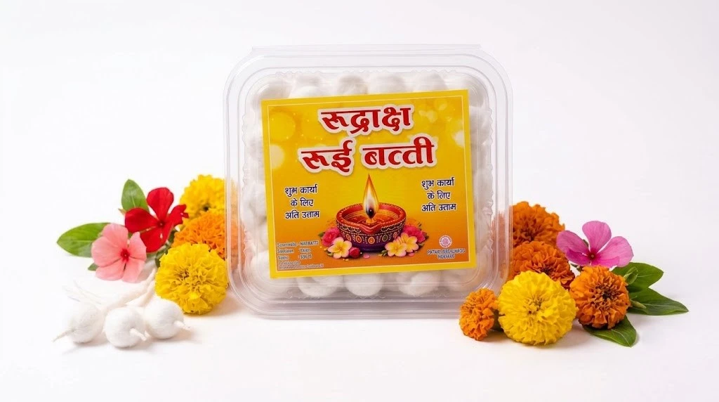 RDS White Round Cotton Phool Batti for Puja (Rui Gol Batti) - Aproxe 200